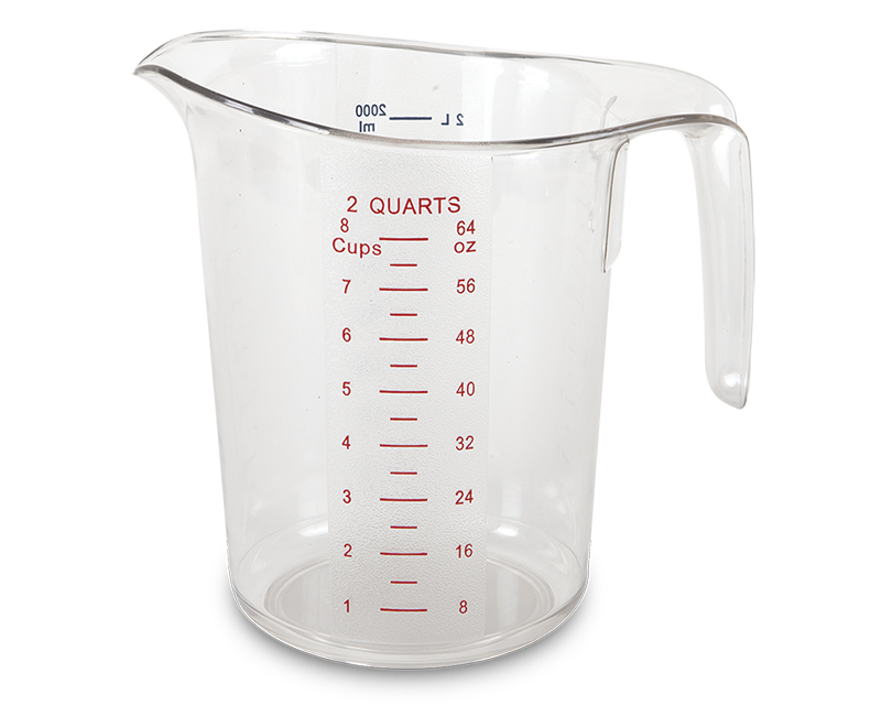  Jarra medidora de plástico transparente de JEATHA, 2 litros/1  litro, sin BPA, para cocina, hornear, laboratorio, medida, tabla de  conversión, transparente, con tapa, 33.8 fl oz : Hogar y Cocina