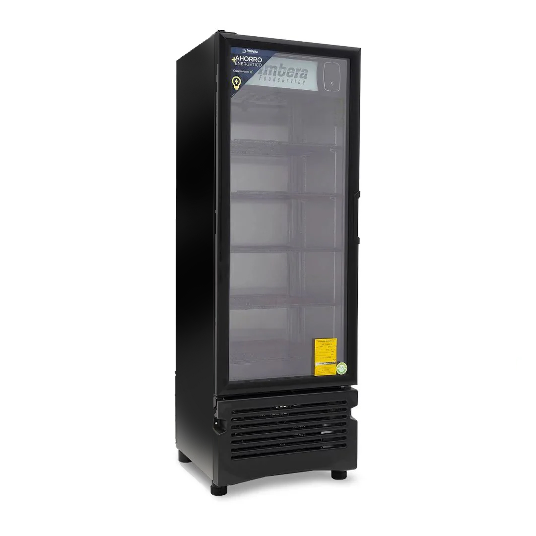 Enfriador 12 Pies (253 Litros), 1 Puerta De Cristal, 4 Parrillas, Luz Led NEGRO