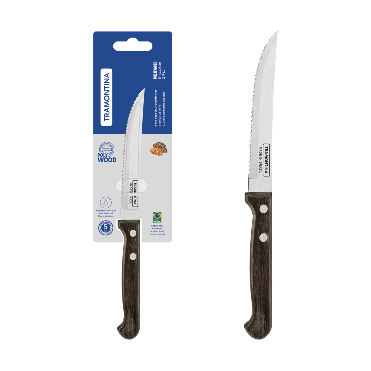 Cuchillo Para Asado Y Frutas Tramontina Polywood Con Lámina De Acero Inoxidable Y Mango De Madera  Castaño 5"