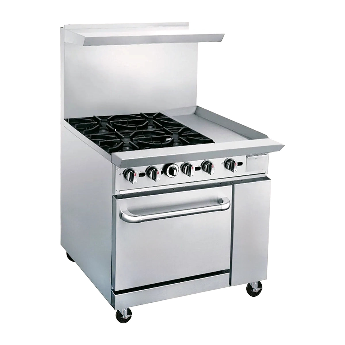 Estufa Comercial A Gas De 4 Quemadores, Plancha Y Horno Con